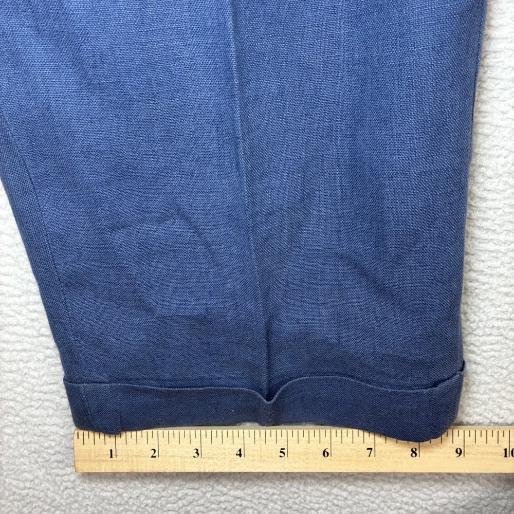 Vintage Polo Ralph Lauren Linen Pant Men 38x32 Blue Pleated Cuffed Dress Trouser